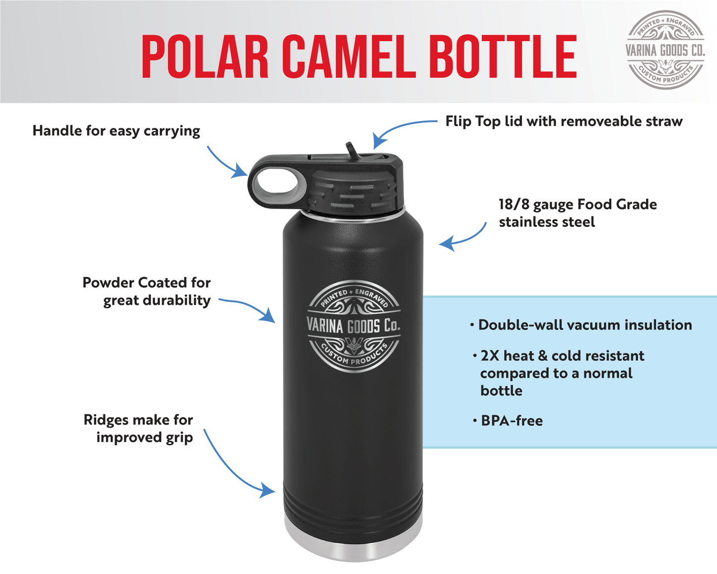 Laser Engraved 40 Oz Water Bottle with Your Logo (Case of 12) $19.25/bottle