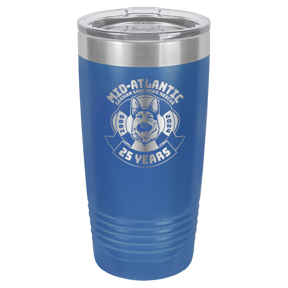 Mid-Atlantic German Shepherd Rescue 20 oz. Tumbler 25th Anniversary - Laser Engraved