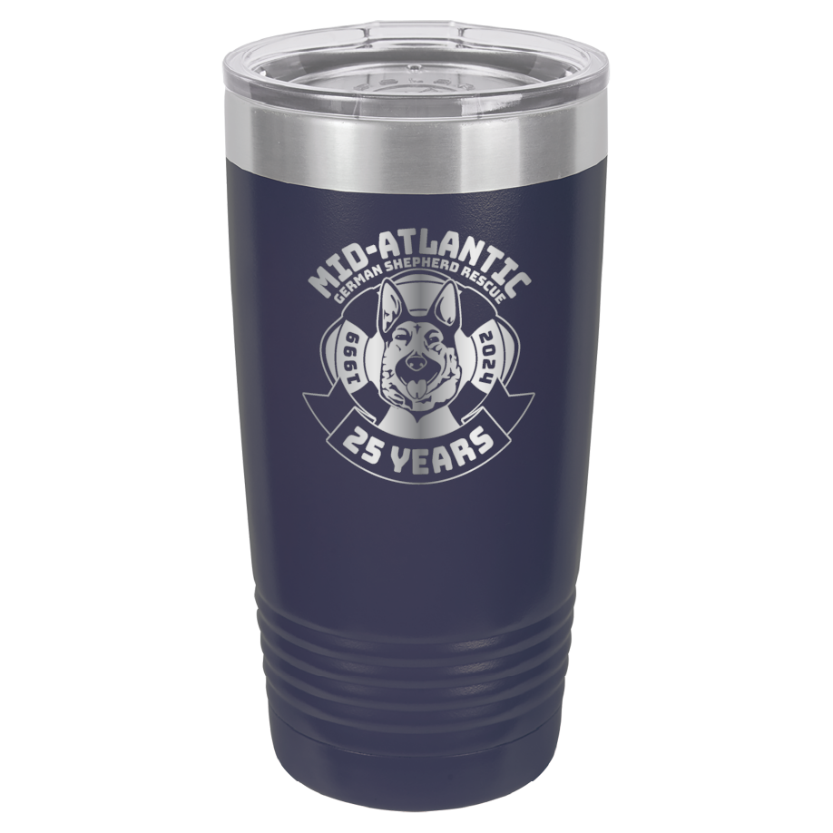 Mid-Atlantic German Shepherd Rescue 20 oz. Tumbler 25th Anniversary - Laser Engraved