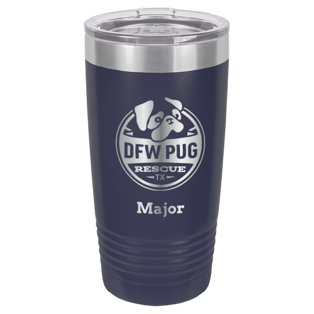 DFW Puf Rescue laser engraved 20 oz tumbler in navy blue