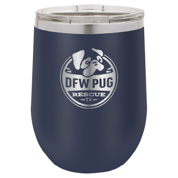 DFW Pug Rescue 12 oz Wine tumbler in navy blue
