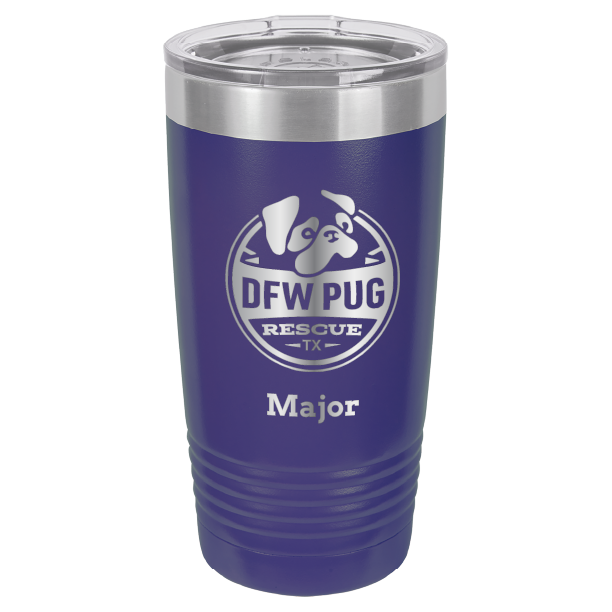 DFW Puf Rescue laser engraved 20 oz tumbler in purple