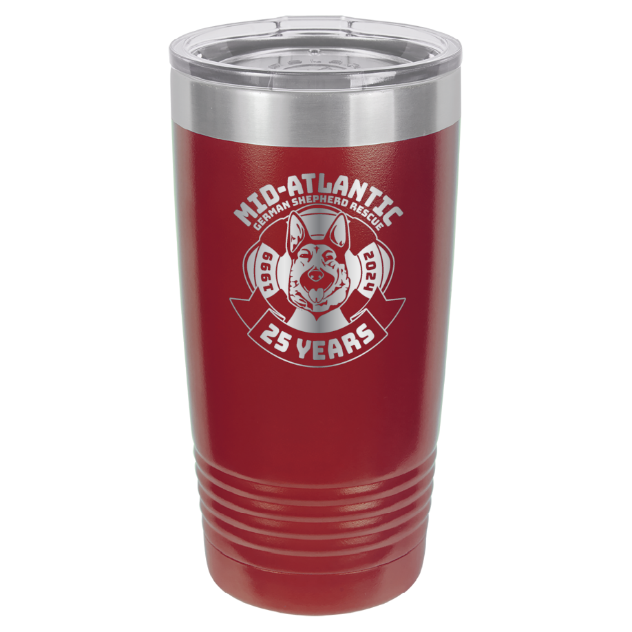 Mid-Atlantic German Shepherd Rescue 20 oz. Tumbler 25th Anniversary - Laser Engraved