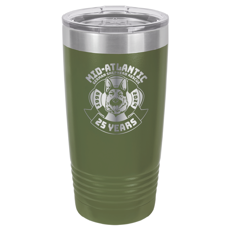 Mid-Atlantic German Shepherd Rescue 20 oz. Tumbler 25th Anniversary - Laser Engraved