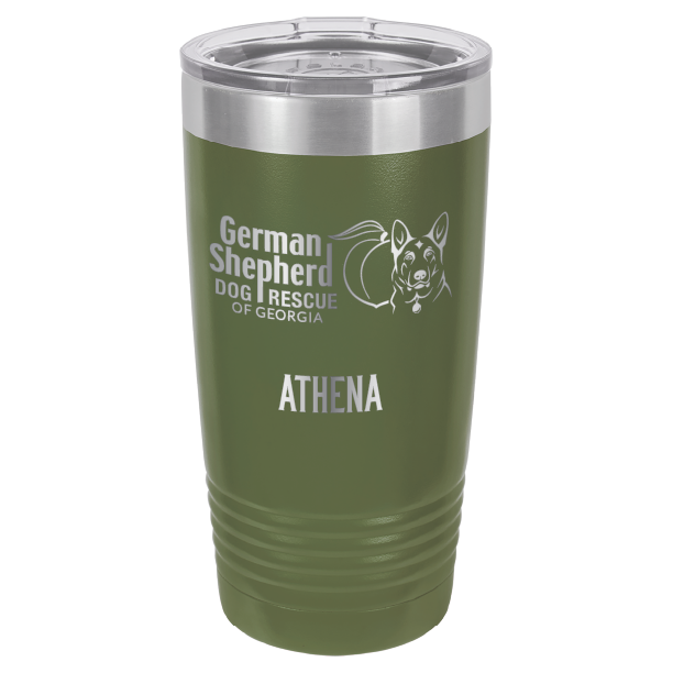 German Shepherd Dog Rescue of Georgia laser engraved tumbler in olive green