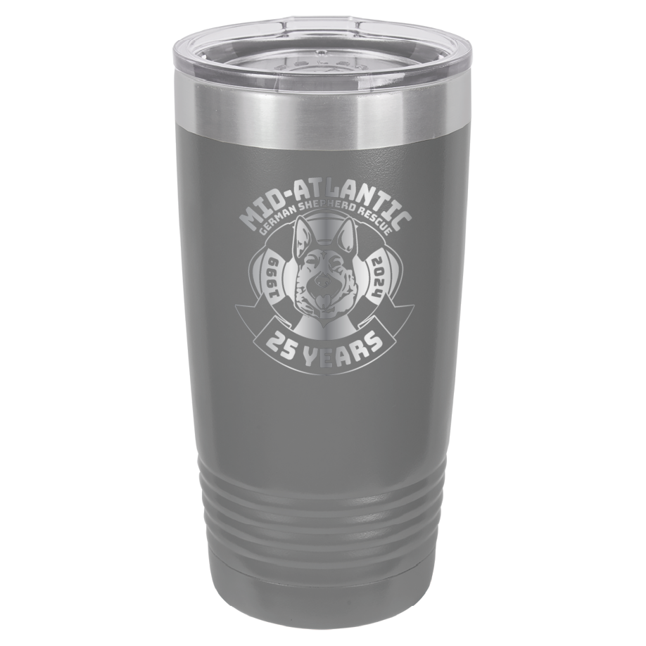 Mid-Atlantic German Shepherd Rescue 20 oz. Tumbler 25th Anniversary - Laser Engraved