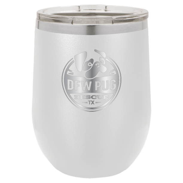 DFW Pug Rescue 12 oz Wine tumbler in white