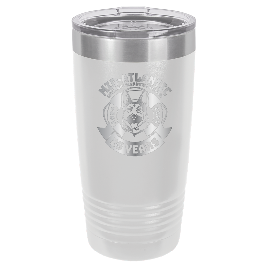 Mid-Atlantic German Shepherd Rescue 20 oz. Tumbler 25th Anniversary - Laser Engraved