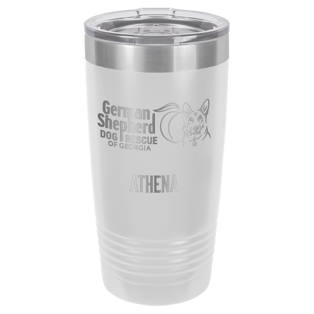 German Shepherd Dog Rescue of Georgia laser engraved tumbler in white