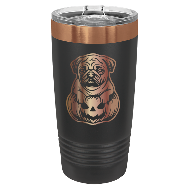 Pug-o_ween Black and Copper laser engraved tumbler