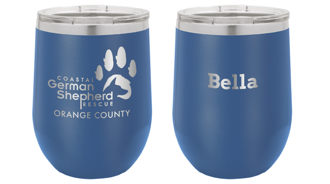 Coastal German Shepherd Rescue 12 oz Wine Tumbler - Laser Engraved