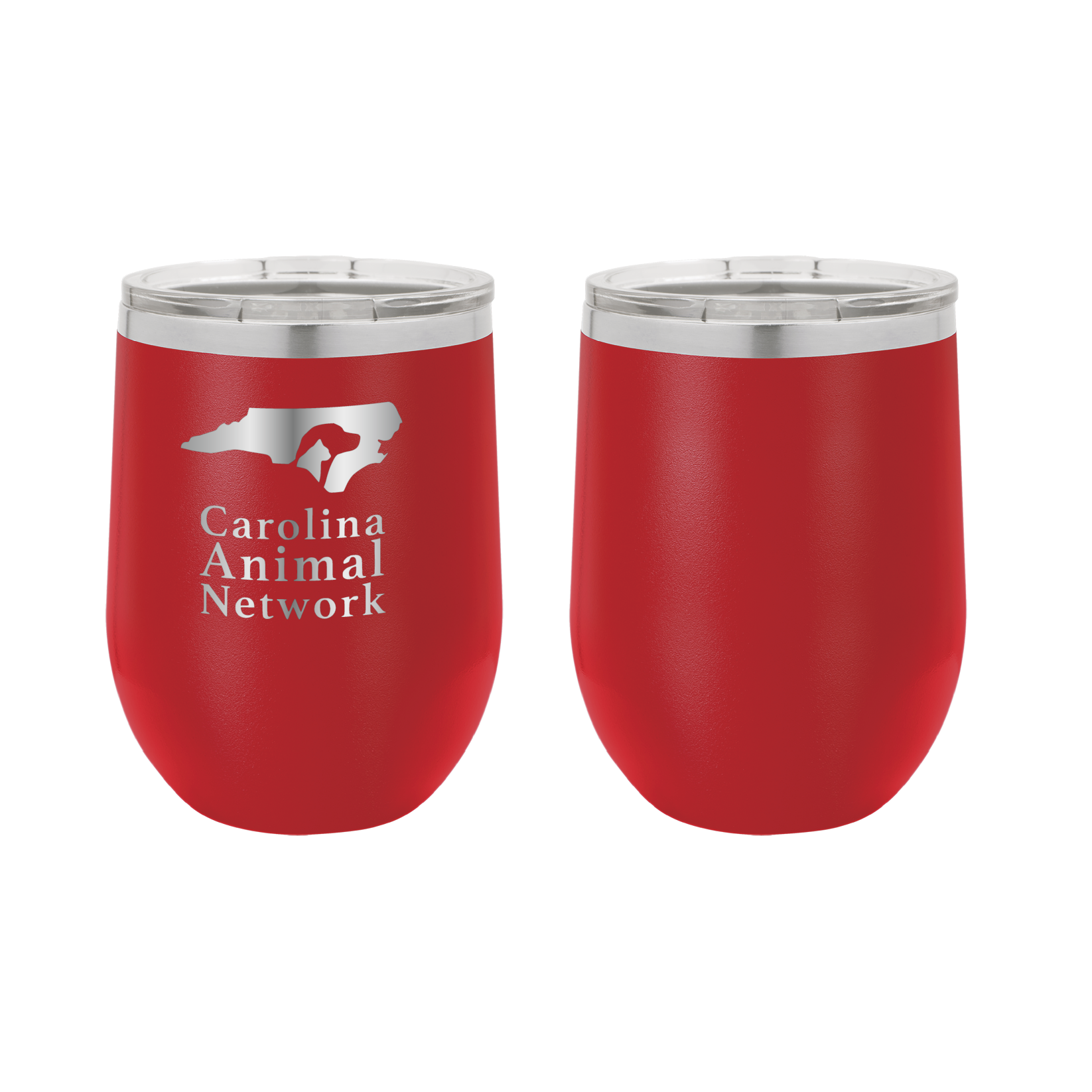 Red 12 oz wine tumbler laser engraved  tumbler featuring the Carolina Animal Network logo
