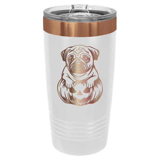 Pug-o_ween White and Copper laser engraved tumbler
