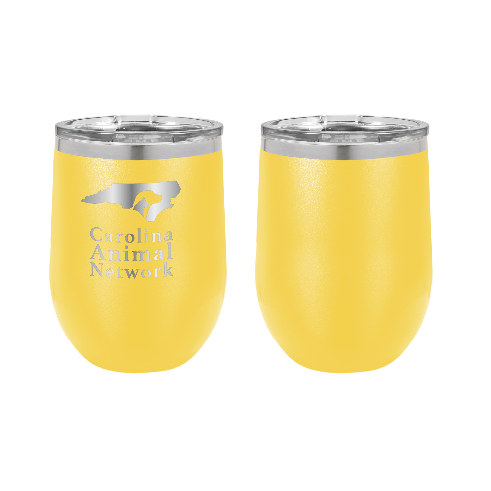 Yellow 12 oz wine tumbler laser engraved  tumbler featuring the Carolina Animal Network logo