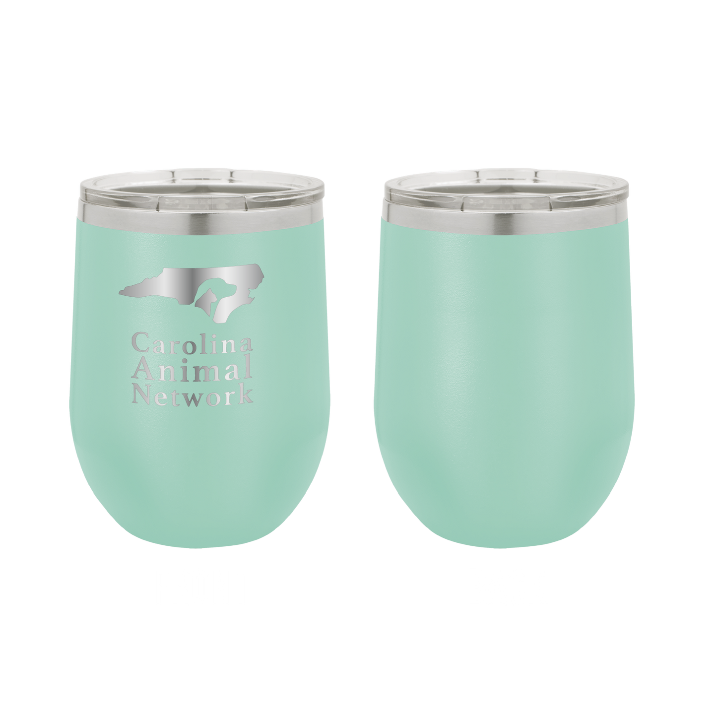 Teal 12 oz wine tumbler laser engraved tumbler featuring the Carolina Animal Network logo
