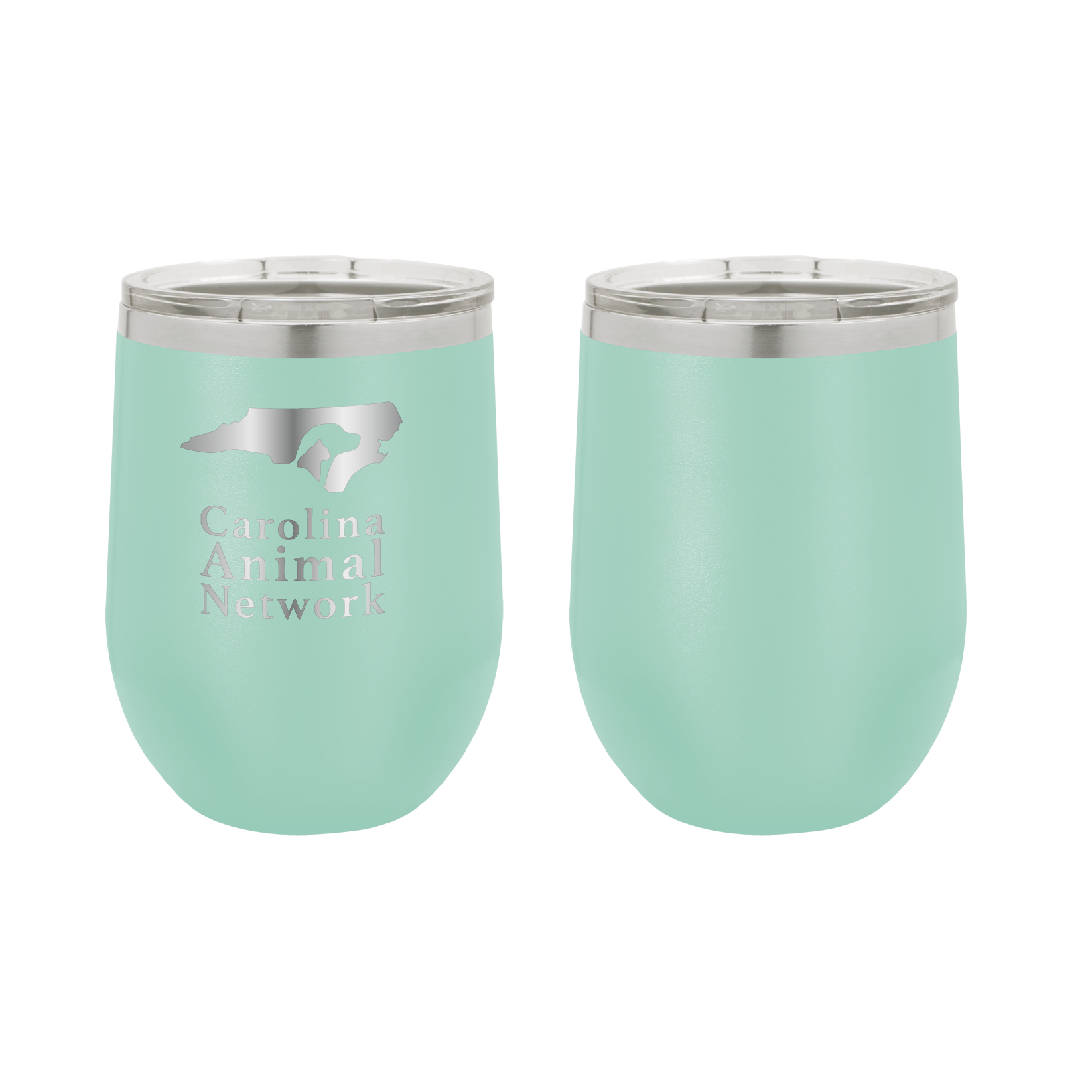 Teal 12 oz wine tumbler laser engraved  tumbler featuring the Carolina Animal Network logo