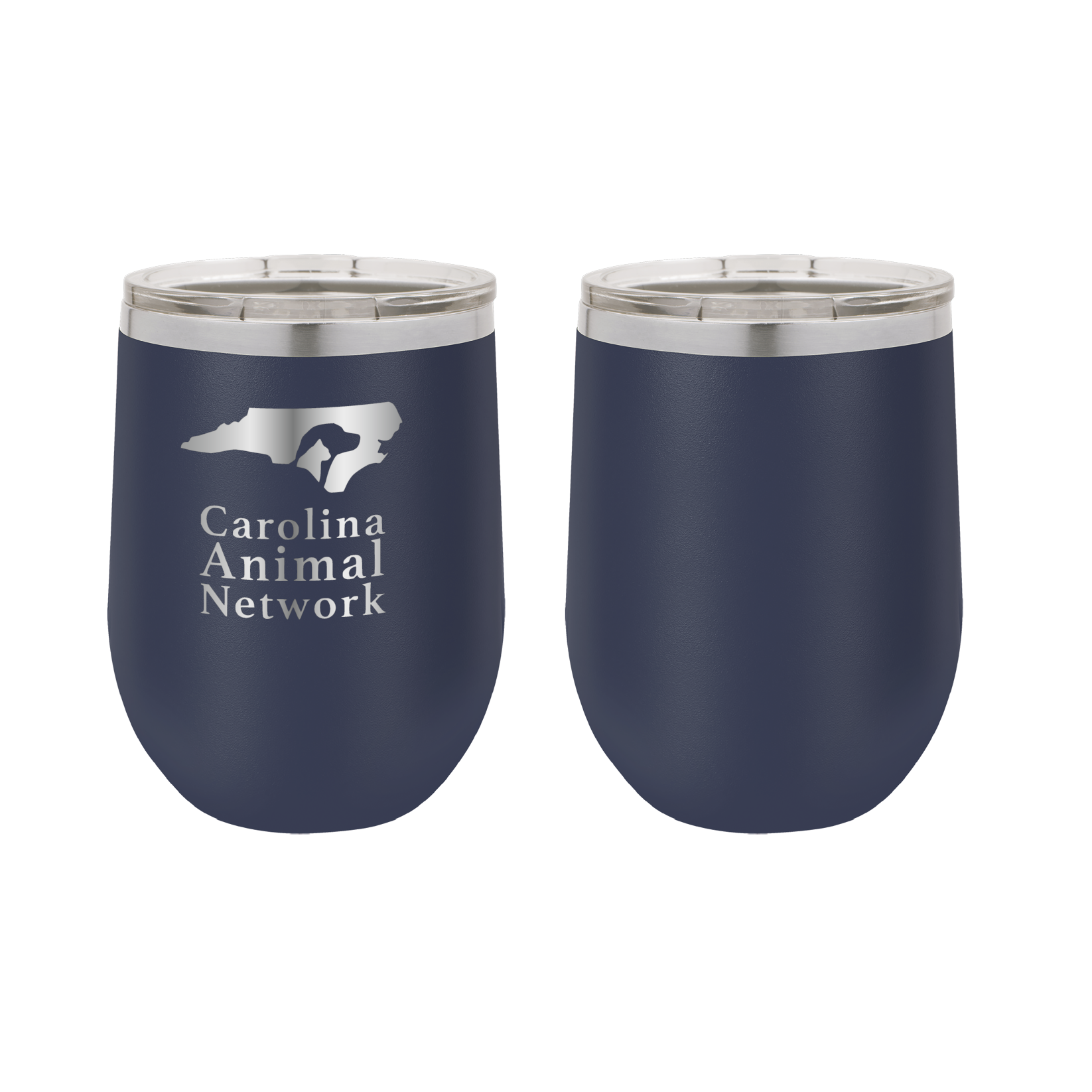 Navy blue 12 oz wine tumbler laser engraved  tumbler featuring the Carolina Animal Network logo