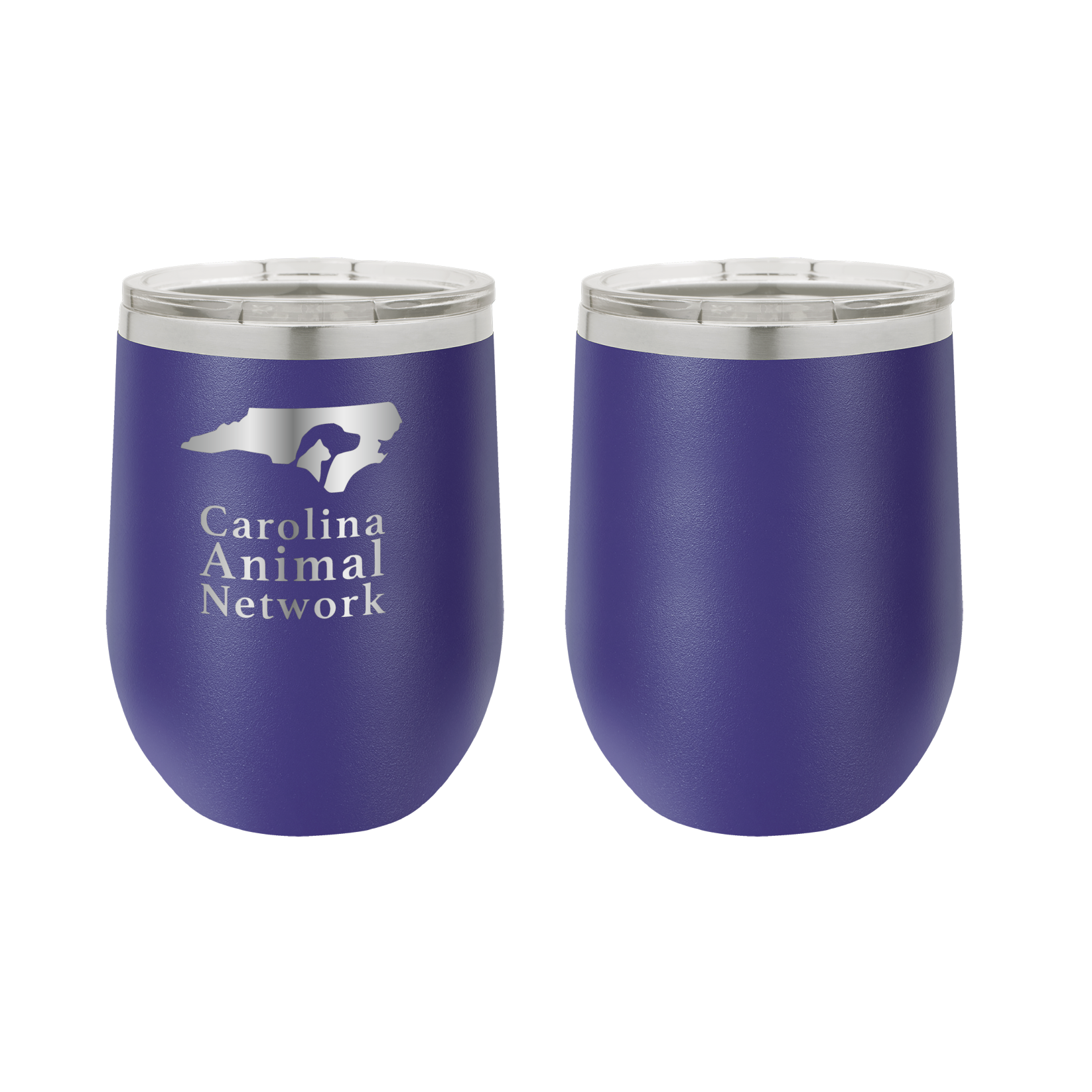 Purple 12 oz wine tumbler laser engraved  tumbler featuring the Carolina Animal Network logo