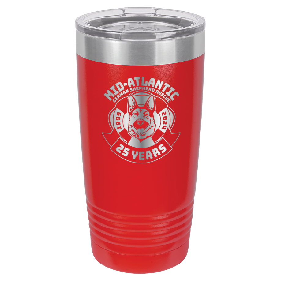 Mid-Atlantic German Shepherd Rescue 20 oz. Tumbler 25th Anniversary - Laser Engraved