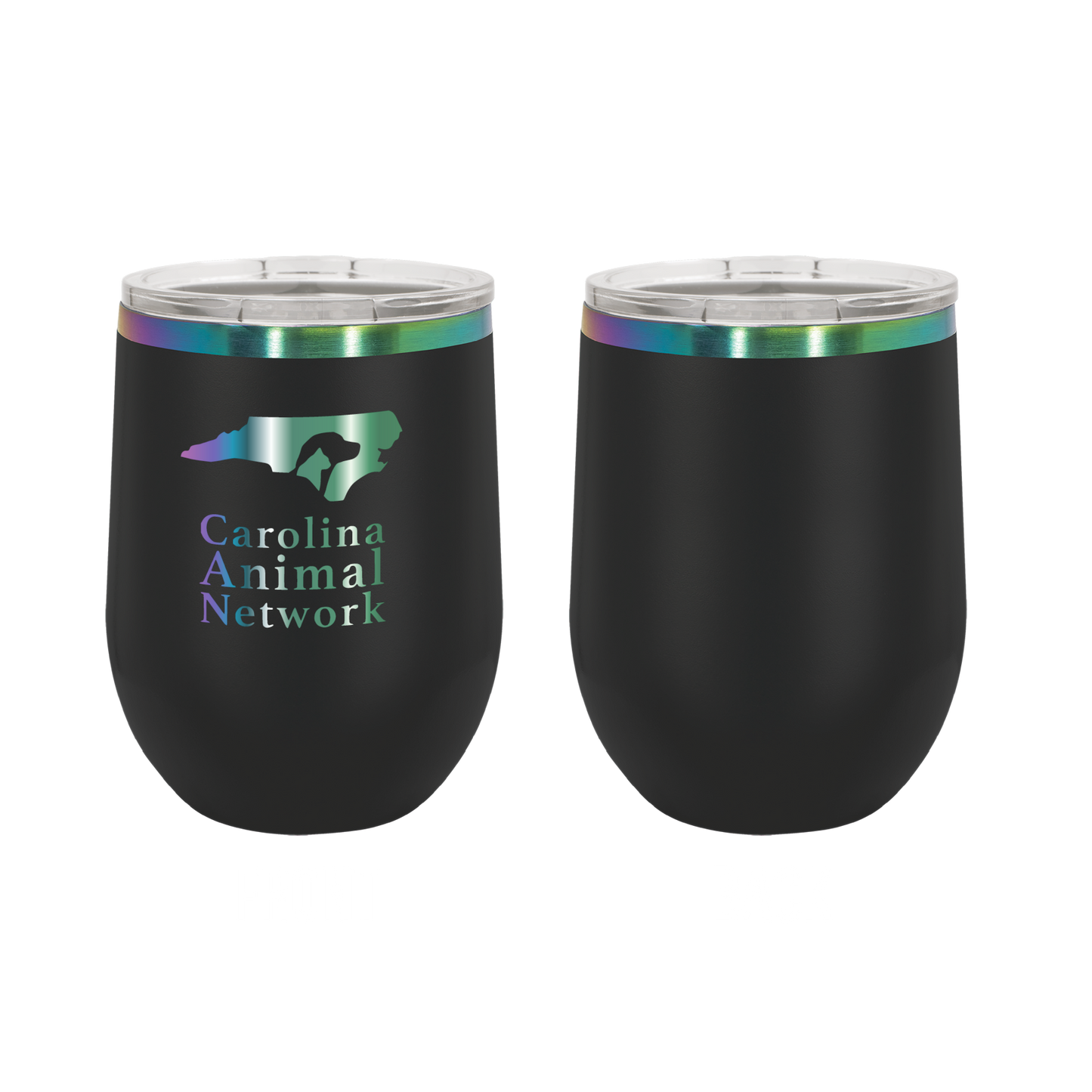 Black / prism 12 oz wine tumbler laser engraved tumbler featuring the Carolina Animal Network logo