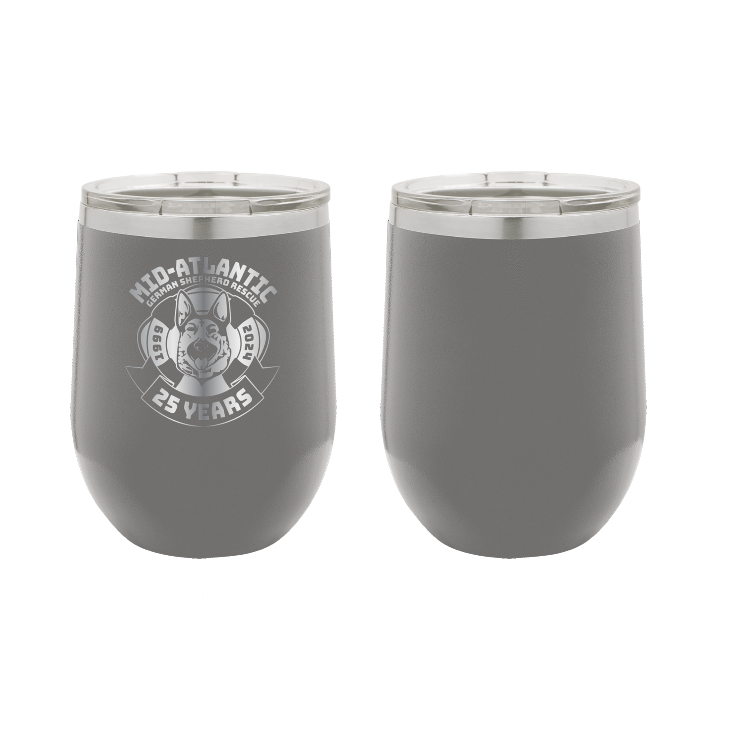 Mid-Atlantic German Shepherd Rescue 25th Anniversary Logo 12 oz Wine Tumbler - Laser Engraved