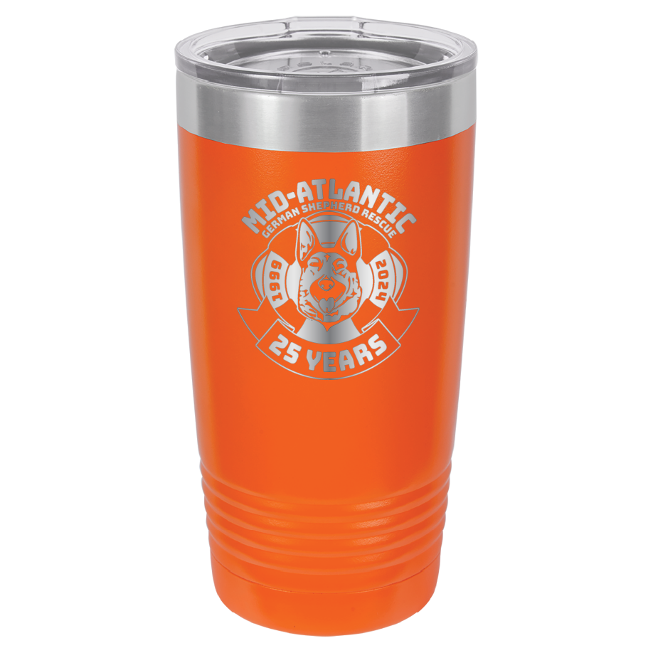 Mid-Atlantic German Shepherd Rescue 20 oz. Tumbler 25th Anniversary - Laser Engraved
