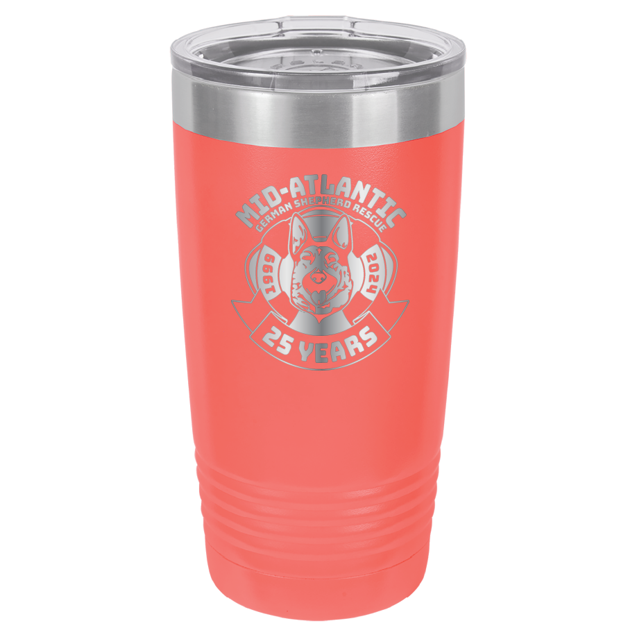 Mid-Atlantic German Shepherd Rescue 20 oz. Tumbler 25th Anniversary - Laser Engraved