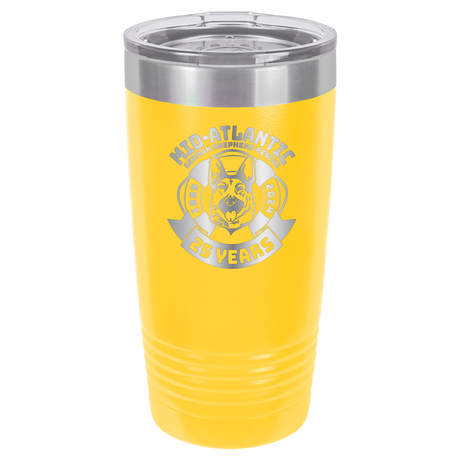 Mid-Atlantic German Shepherd Rescue 20 oz. Tumbler 25th Anniversary - Laser Engraved