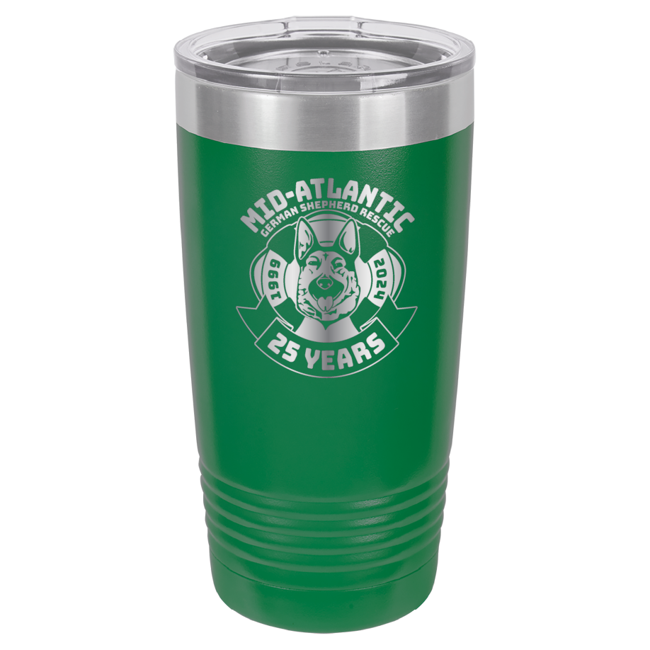 Mid-Atlantic German Shepherd Rescue 20 oz. Tumbler 25th Anniversary - Laser Engraved