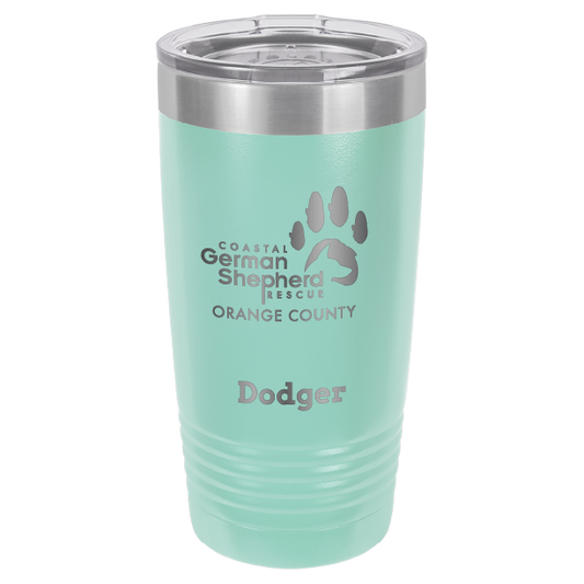 Coastal German Shepherd Rescue of Orange County: 20 oz laser engraved tumbler in teal