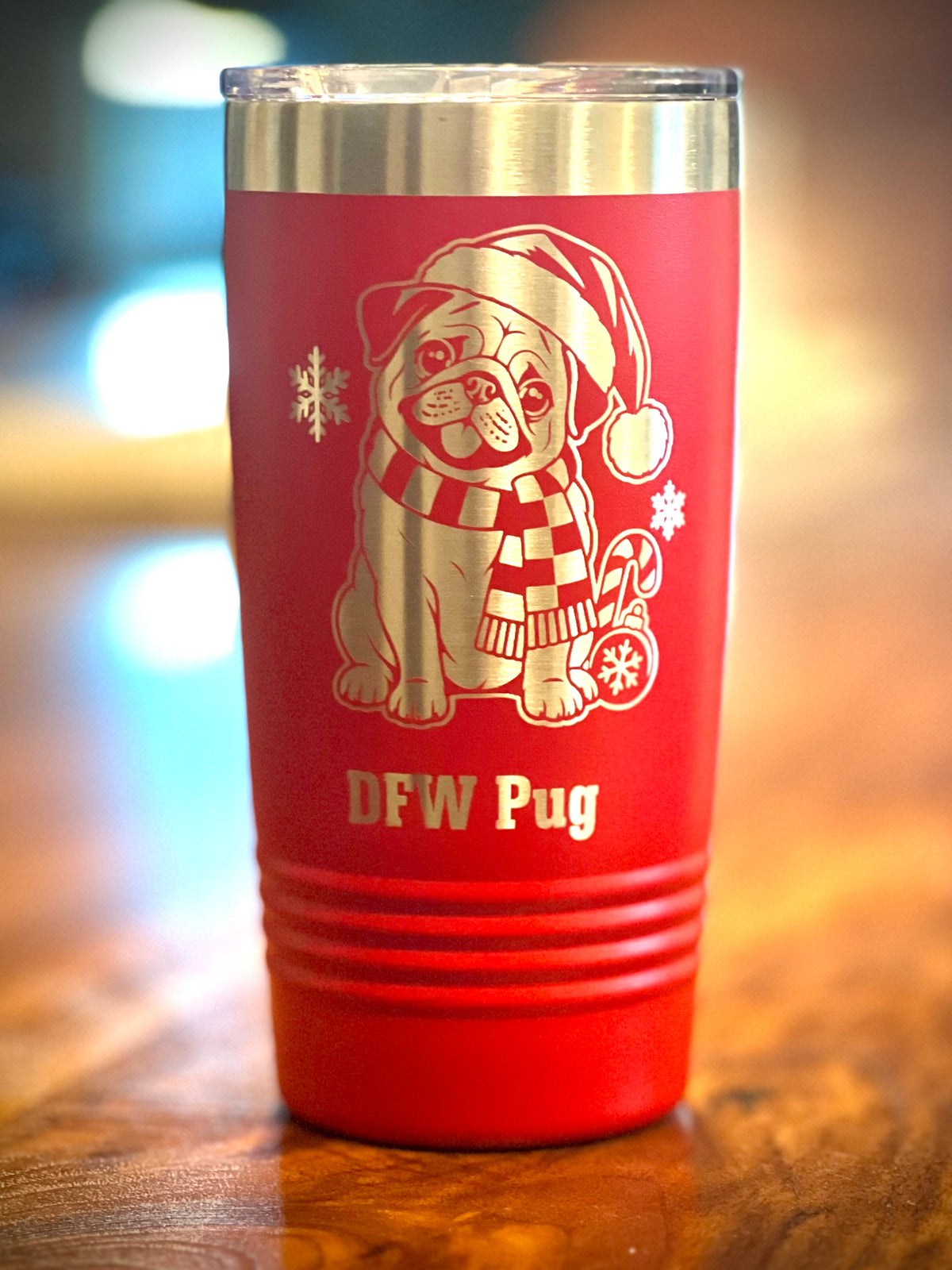 Christmas Pug 20 oz. Tumbler - Laser Engraved