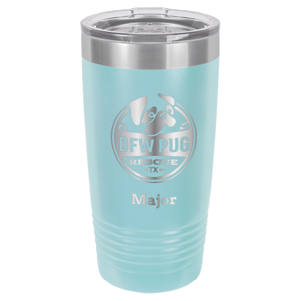 DFW Puf Rescue laser engraved 20 oz tumbler in light blue