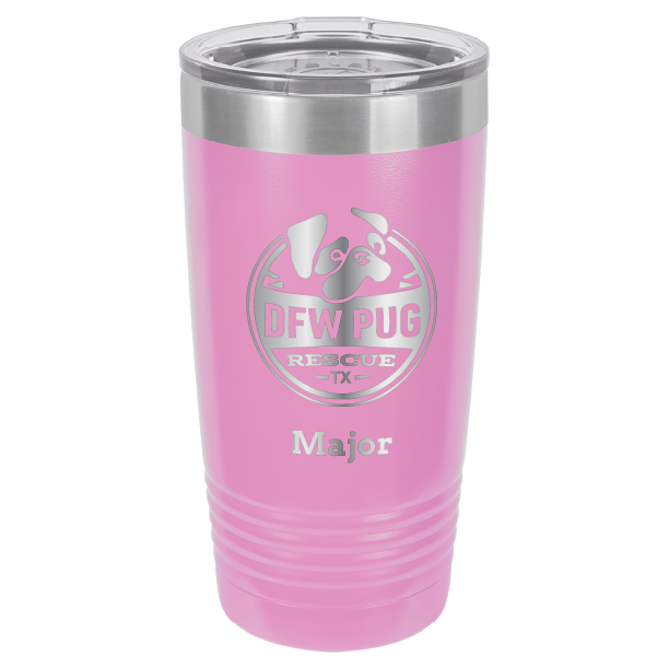 DFW Puf Rescue laser engraved 20 oz tumbler in light purple