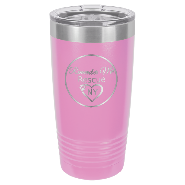 Light Purple laser engraved 20 tumbler featuring the logo of Remember Me Rescue NY