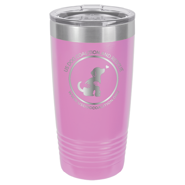 Light Purple 20 Oz Laser Engraved Tumbler featuring the US Dog Coalition logo.