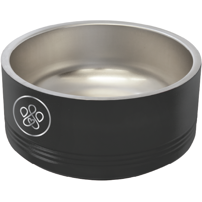 Medium black laser engraved Pet bowl featuring the Pawfect Match logo