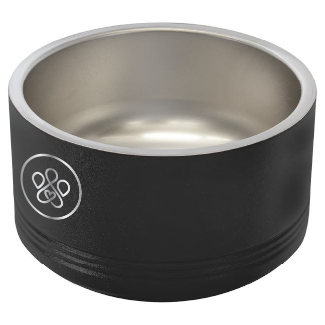 Small black laser engraved Pet bowl featuring the Pawfect Match logo