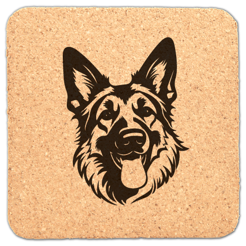 Square laser engraved German shepherd coaster in cork