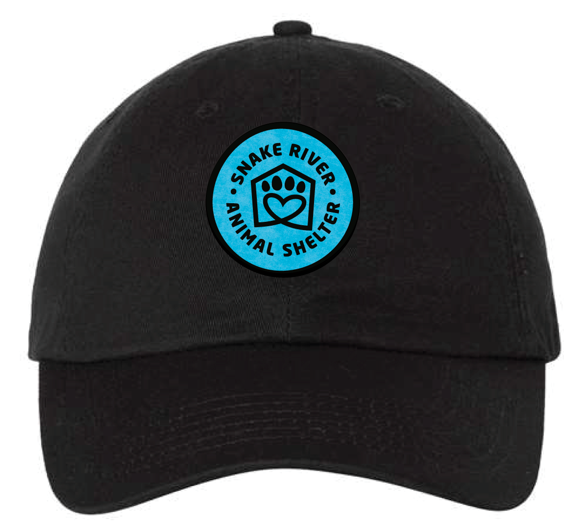 Black Snake River Animal Shelter patch hat with light blue and black patch.