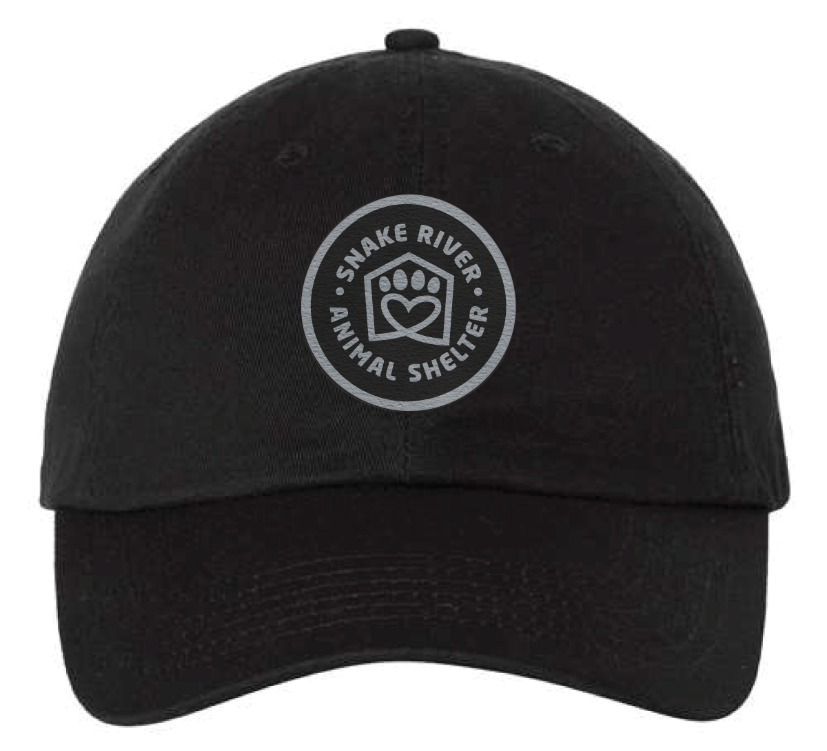Black Snake River Animal Shelter patch hat with black and silver patch.