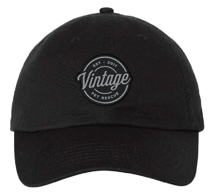 Vintage Pet Rescue Dad Patch Hat (Black Hat, Black/Silver Patch)