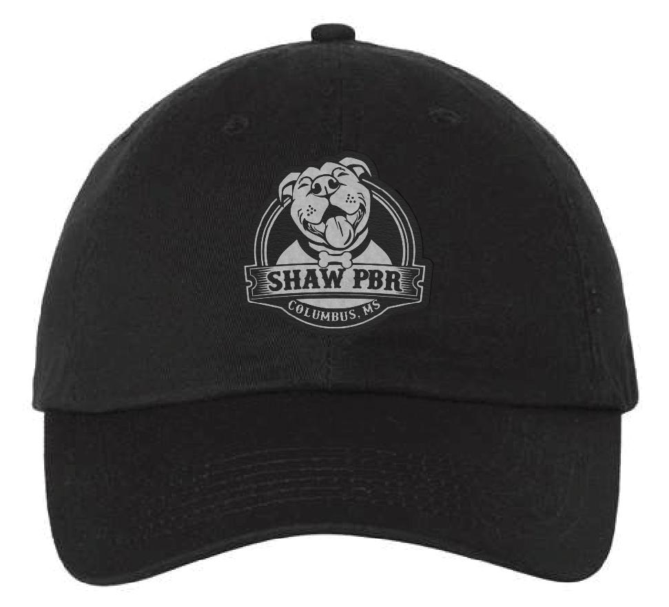 Black Shaw Pit Bull Rescue dad hat. Black patch engraves to silver.