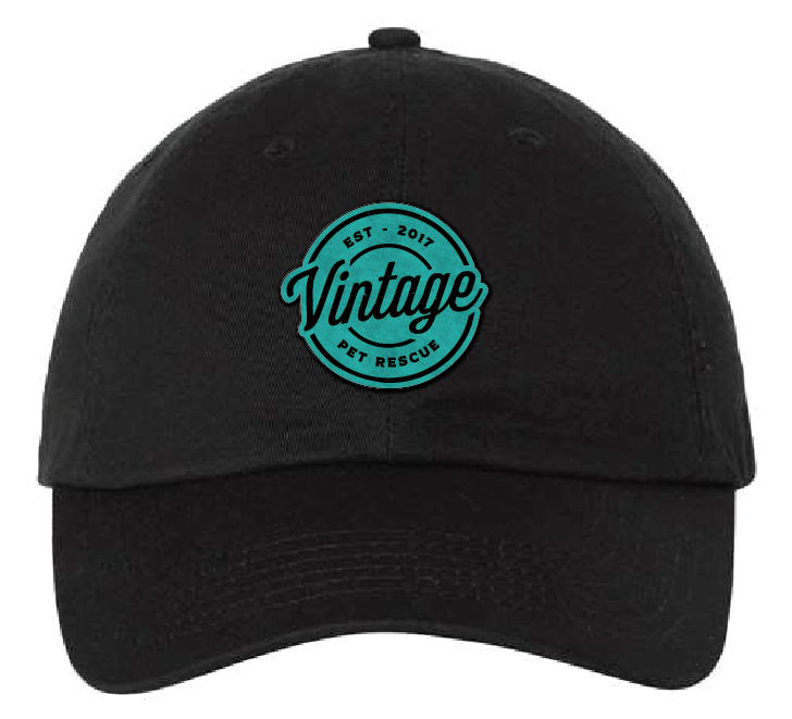 Vintage Pet Rescue Dad Patch Hat (Black Hat, Teal/Black Patch)