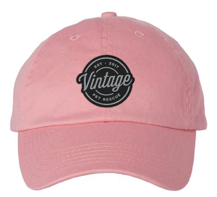Vintage Pet Rescue Dad Patch Hat (Pink Hat, Black and Silver Patch)