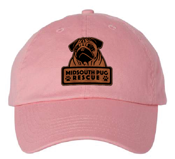MidSouth Pug Rescue Dad Patch Hat (Pink Hat, Brown/Black Patch)