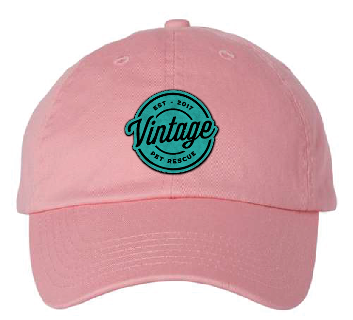 Vintage Pet Rescue Dad Patch Hat (Pink Hat, Teal/Black Patch)