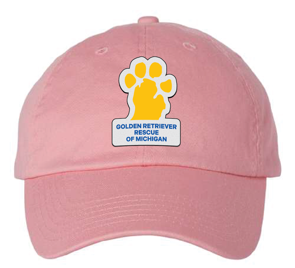 Golden Retriever Rescue of Michigan (GRRoM) Dad Patch Hat (Pink Hat, Full Color Patch)