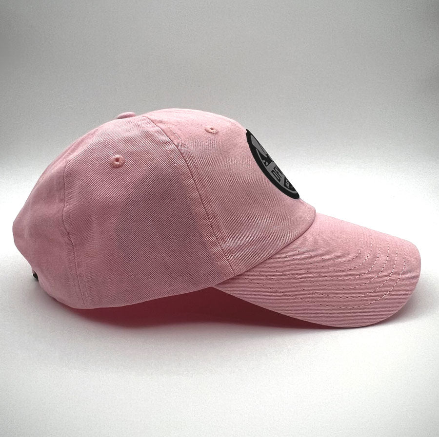 DFW Pug Rescue Dad Patch Hat (Pink Hat, Black and Silver Patch)