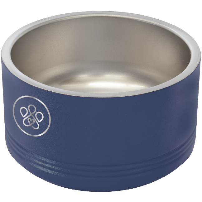 Small navy blue laser engraved Pet bowl featuring the Pawfect Match logo