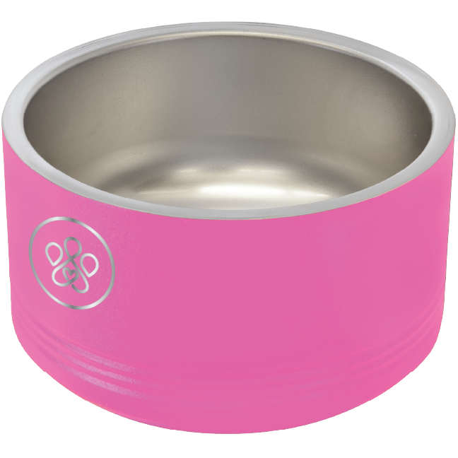 Small pink laser engraved Pet bowl featuring the Pawfect Match logo